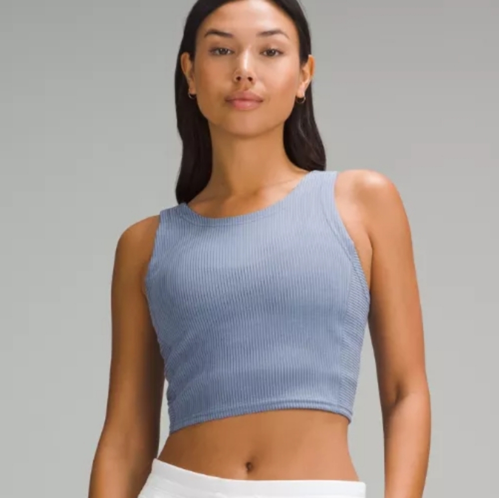 Lululemon Ribbed Softstreme Crop Tank Size 8 Oasis Blue